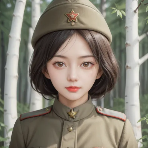 <lora:SD 50Soviet Military uniform-000001:0.8>
1girl,solo,Soviet Military uniform, dynamic pose, white Birch Forest,
best quality, high quality, highres, masterpiece,sharpening, 
looking at viewer, facing facing viewer, naughty face,