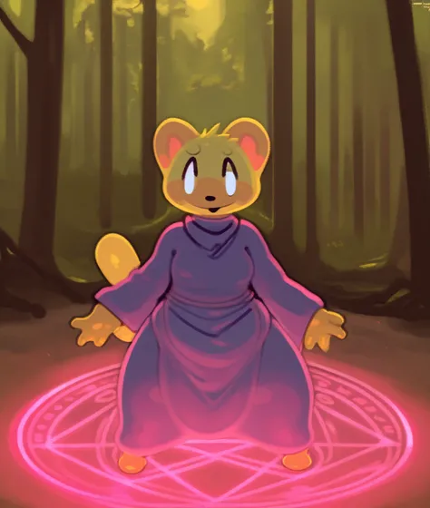 domestic ferret, mage, pelvic curtain, magic circle, summoning, 

by frumples, by squishy (artist), by ouna, by honovy, detailed background, outside, forest,