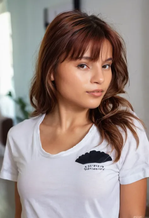 portrait, oopeve, 1girl,solo,brown hair, tshirt