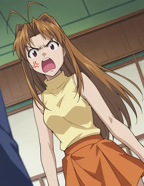 score_9, score_8_up, score_7_up, source_anime,
narunarusegawa, <lora:naru-narusegawa-ponyxl-lora-nochekaiser:1>,
naru narusegawa, long hair, brown hair, antenna hair, brown eyes, angry, anger vein, shouting open mouth,
skirt, sleeveless, miniskirt, turtlen...