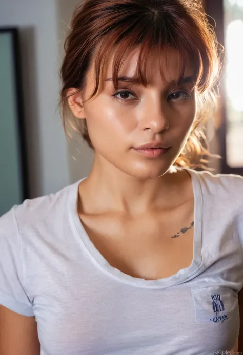 portrait, oopeve, 1girl,solo,brown hair, tshirt