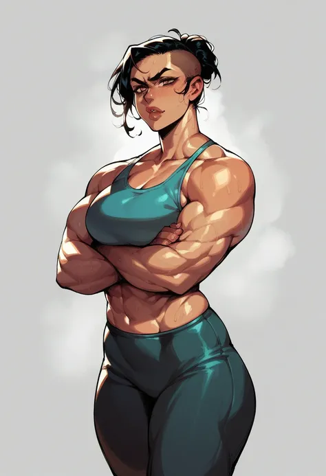 score_9, score_8_up, score_7_up, score_6_up, muscular woman standing looking at viewer, arms crossed, sports bra and leggings  <lora:KrekkovLycoXLV2:1>