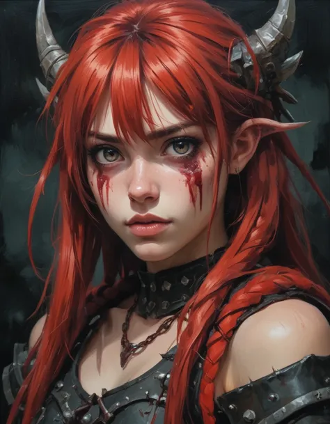 portrait of a berserker girl, anime | oil on canvas