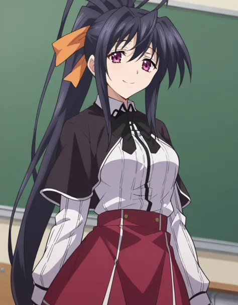 score_9, score_8_up, score_7_up, source_anime,
akenohimejima, <lora:akeno-himejima-ponyxl-lora-nochekaiser:1>,
akeno himejima, long hair, black hair, ribbon, very long hair, purple eyes, hair ribbon, ponytail, antenna hair, smile,
skirt, school uniform, sh...