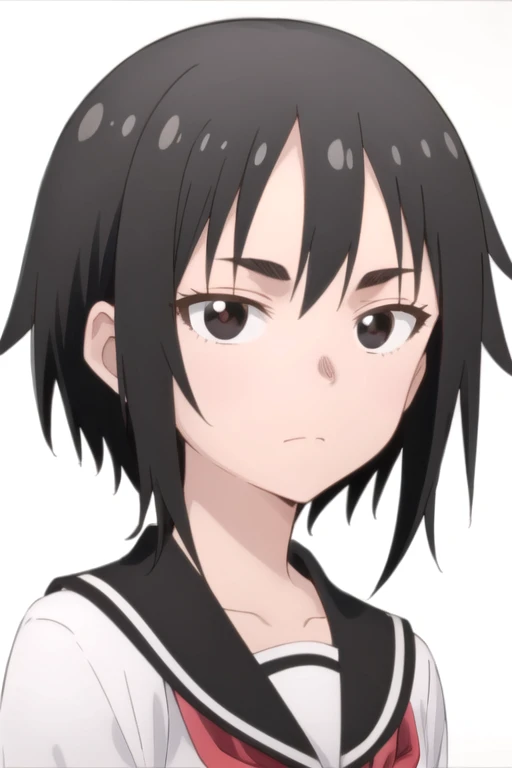 solo, 1girl, looking at viewer, 2D, anime, anime coloring, upper body, (solid white background:1.3), <lora:rin-soredemo:0.8>, rin kagawa, school uniform, looking at viewer, closed mouth