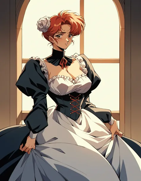 score_9, score_8_up, score_7_up, score_6_up, score_5_up, score_4_up, 1girl, large breasts, victorian dress, retro anime, retro art style, 90s aesthetic, cinematic angle, cinematic lighting,