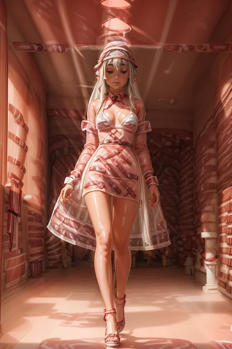 <lora:SalumiWorld:1.0>  (SalumiWorld:0.9) 1woman (dress transparent and  bikini:1.3) walking in the (white light hotel hall:1.2),  <lora:more_details:1>