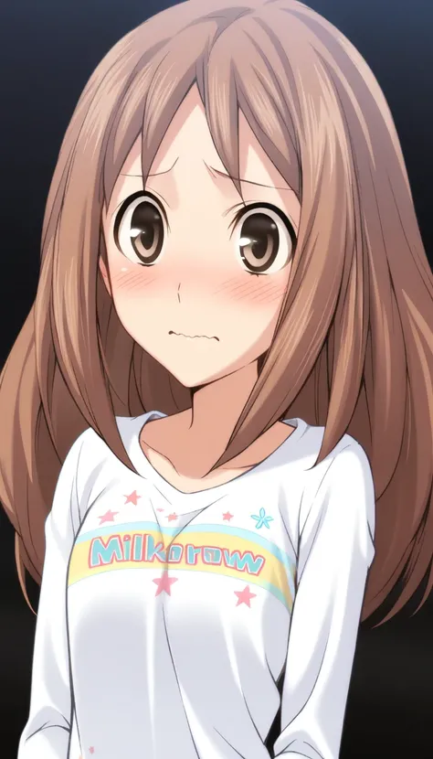 1girl,Hoshitsuki Orihime,dailyorihime,white t-shirt,pleated skirt,clothes writing,milkcrown,masterpiece,best quality,solo,very aesthetic,absurdres,game cg,(detailed beautiful eyes:1.2),(beautiful face:1.2),simple background,white background,<lora:Hoshitsuk...