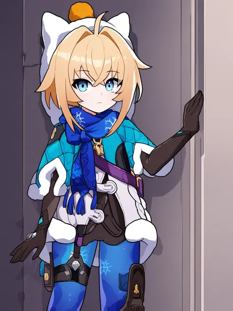 <lora:xl_Lynx Landau(a3.1):1>,Lynx Landau is a girl with short yellow hair and blue eyes, hukeyifu costume, Animal hat, solo, 1girl, looking at viewer, full body, standing, closed mouth