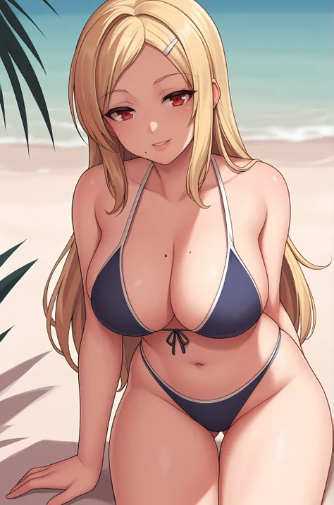 anime artwork score_9, score_8_up, score_7_up, score_6_up, score_5_up, score_4_up, source_anime, BREAK, thick outline, fat outline,
Shiki_XL, blonde, long hair, red eyes, mole under mouth, hairclip, large breasts, BREAK, swimsuit, BREAK, beach,
<lora:Shiki...