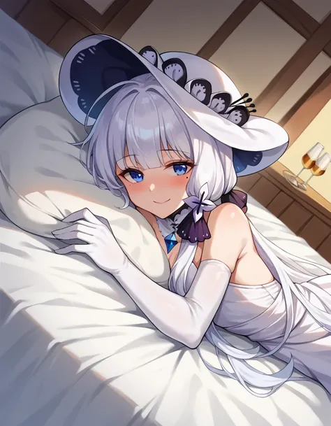 score_9, score_8_up, score_7_up, source_anime,
illustrious, <lora:azur-lane-illustrious-ponyxl-lora-nochekaiser:1>,
illustrious, blue eyes, hair ornament, hair ribbon, long hair, mole, mole under eye, white hair, smile,
dress, elbow gloves, gloves, hat, ri...