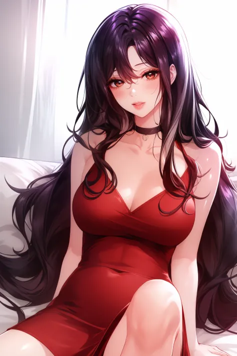 (masterpiece, best quality), <lora:Yu Hee:0.8> yu hee, brown eyes, black hair, long hair, red short dress, bare shoulders, 
<lora:add_detail:0.8>,