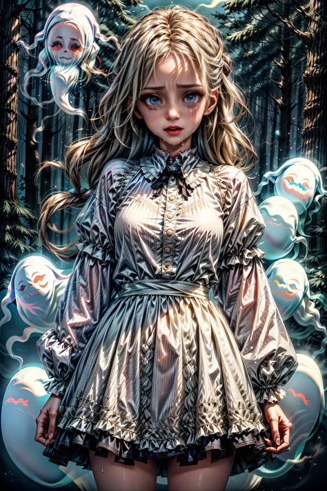 <lora:GhostWorld:1.0>  GhostWorld 1woman (scared and crying:1.3) (dress:1.2) in an dark forest <lora:more_details:1> (sweat:1.2)