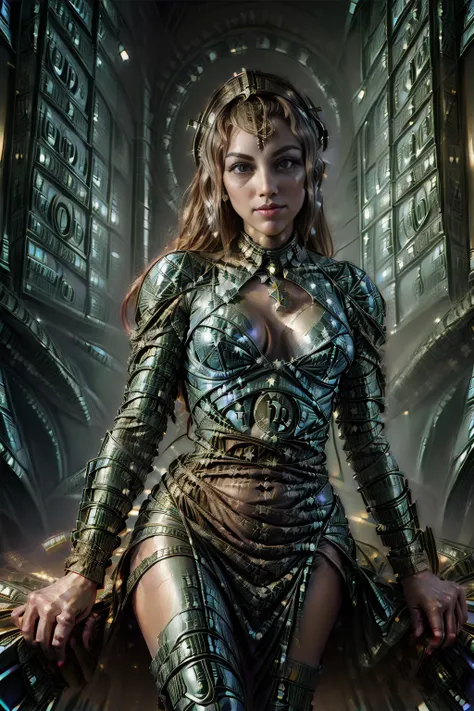 <lora:DollarWorld:1.0>  (DollarWorld:1.2) (1woman dress :1.3) in a cyber city