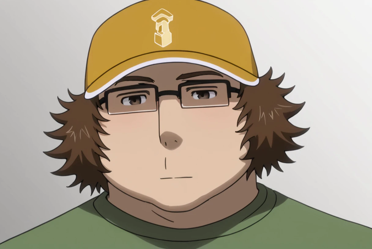 <lora:hashida itaru:1> hashida itaru, 1boy, solo, male focus, glasses, brown hair, hat