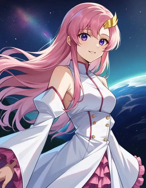 score_9, score_8_up, score_7_up, source_anime,
lacusclyne, <lora:lacus-clyne-ponyxl-lora-nochekaiser:1>,
lacus clyne, purple eyes, hair ornament, long hair, wave hair ornament, pink hair, smile,
dress, long dress, long sleeves, white sleeves, frills frille...