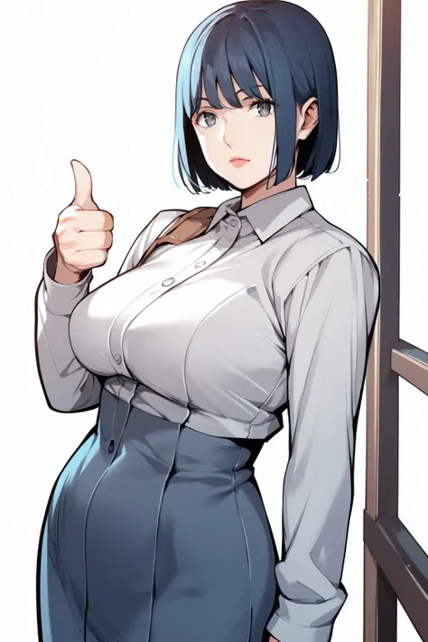 score_9, score_8_up, score_7_up, 1girl, looking at viewer, thumbs up, :>, blue hair, heavy fringe, grey eyes, breasts, silver suit jacket, bright, town, fisheye <lora:HGT_Labo(Tsusauto)_PonyXL_style_v01:1>