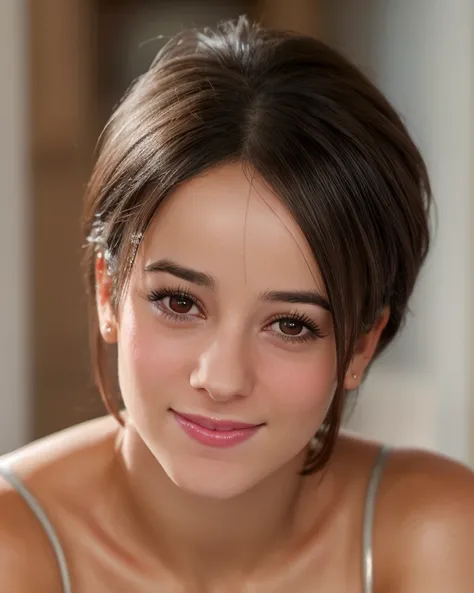 a picture of alizee15 woman , brunette, realistic, photorealistic, detailed skin, surface scattering, bokeh, skin pores,  indoors,wearing a dress,subtle smile,detailed face,  <lora:alizee15 (5):1>