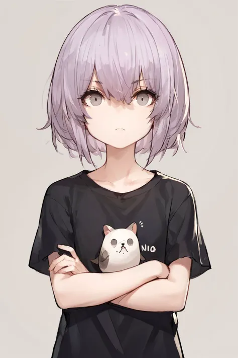 score_9, score_8_up, score_7_up, 1girl, looking at viewer, crossed fingers, puzzled, light purple hair, hair over eyes, grey eyes, flat chest, dark green t-shirt, sunbeam, zoo, panorama <lora:kincora_PonyXL_style_v02:1>