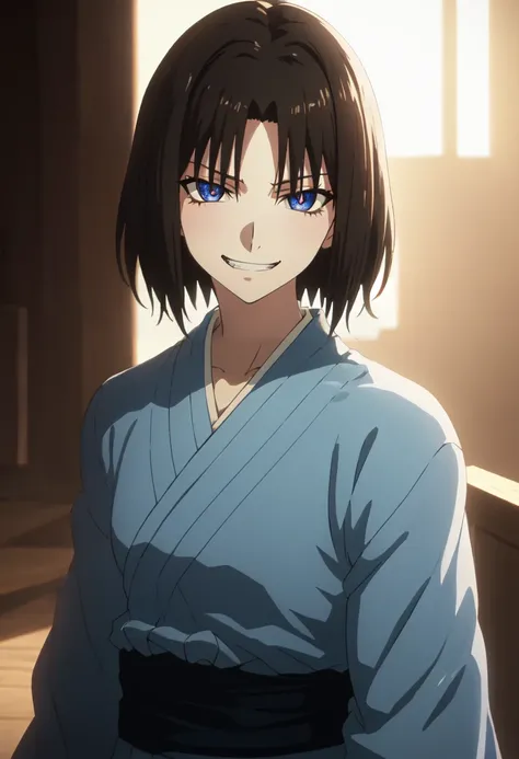 best quality, masterpiece, highres, solo, (ryougi_shiki_karanokyoukai:1.10), evil grin, evil smile, grin, portrait, looking at viewer, anime_style, 39 <lora:ryougi_shiki_karanokyoukai:0.80>