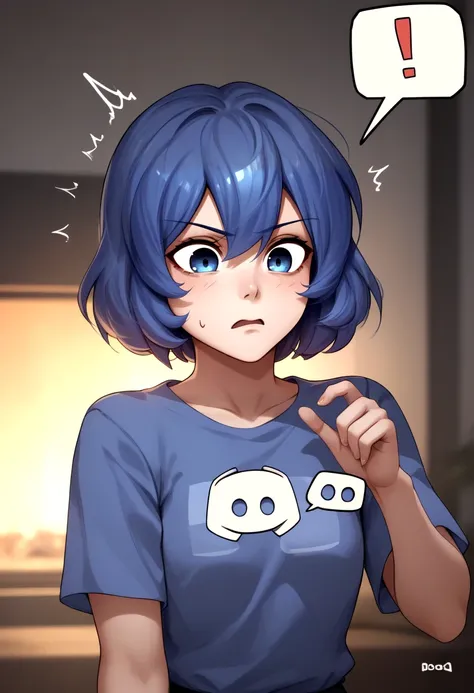 score_9, score_8_up, score_7_up, source_anime, 1girl, dcchan, <lora:DCchanXLPD:1>, short hair, blue hair, ping, !, spoken exclamation mark, glowing, 1,