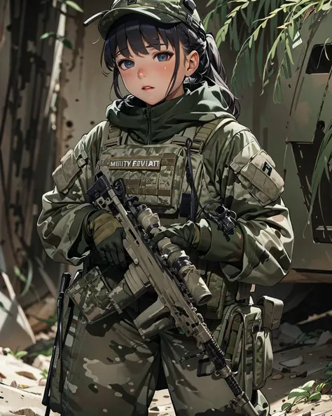 best quality,masterpiece,highly detailed,ultra-detailed, 
1girl, military uniform, taskforce, weapon, gun, military  assault rifle,  holding weapon, digitalcamouflage,gloves,military vehicle, 
<lora:neg4all_bdsqlsz_V3.5:-1>  
blurry background, blurry fore...