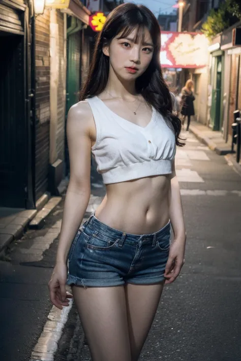 (realistic), (hyperrealism),best quality, masterpiece,ultra high res, (photorealistic:1.4),1girl,(looking at viewer), <lora:add_detail:0.6>,street alley,
smart casual, necklace, navel, wide hips, small waists,
cowboy shot,<lora:makina69_gayooii_v1.0:1>