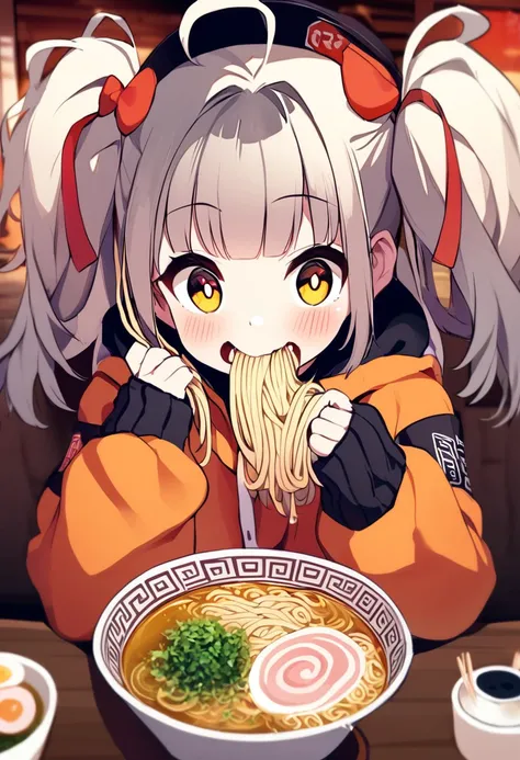 AI drawing anime characters eating ramen