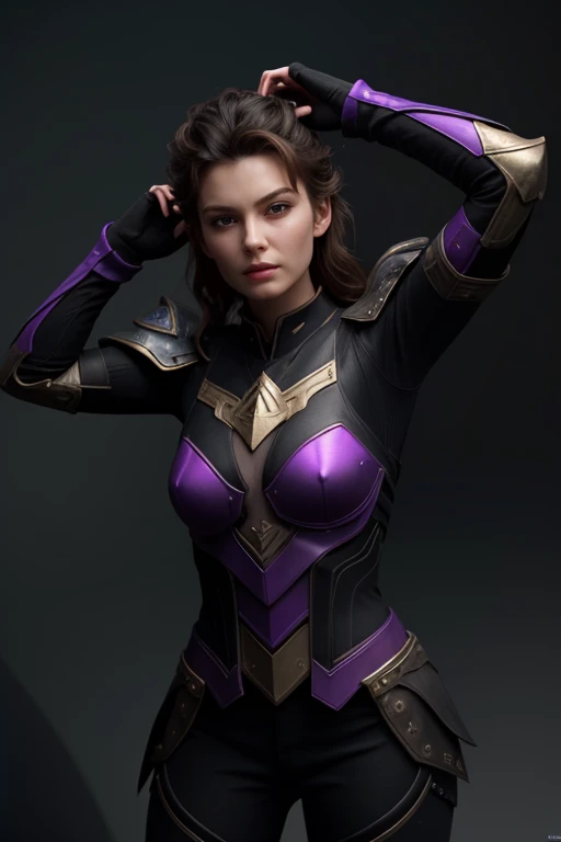 professional 3d model <lora:HXarmour_021:0.5>,(Hands above the head:1.2),mountain,, hxarmour,1girl,(purple armour:1.3),, ultra-detailed,extremely delicate and beautiful,(by exquisite colors block),masterpiece,best quality,unreal engine 5 rendering,movie li...