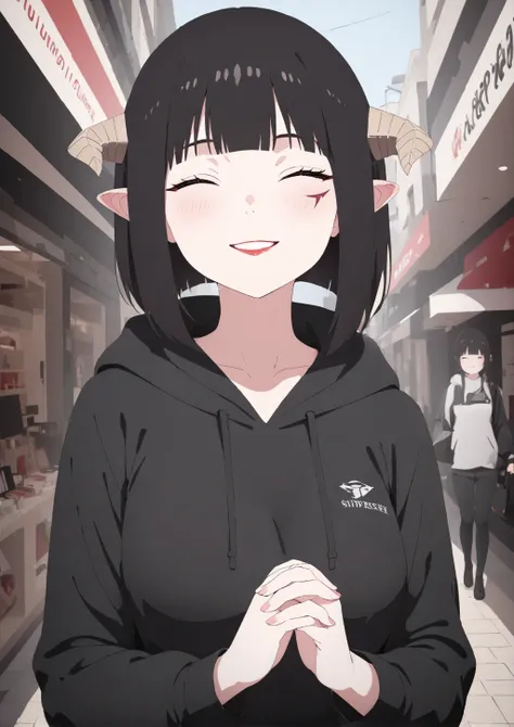 (masterpiece,  ultra-detailed,hi-res,8K), 2 girl ,solo,indoor,look at viewer,   <lora:SDXL_Torcher_Torture_v1-000012:0.8>TorcherTorture, upper body,glay hoodie cloth,shopping street,smile,close eyes,hold hands,face mark,