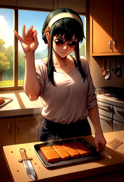 score_9, score_8_up, source_anime, saltbaememe, salt, sunglasses, <lora:SaltBaeMeme_XLPD_CAME:1>, kitchen, kitchen knife, flesh, 1girl, yor briar, casual, rotten flesh, steam,