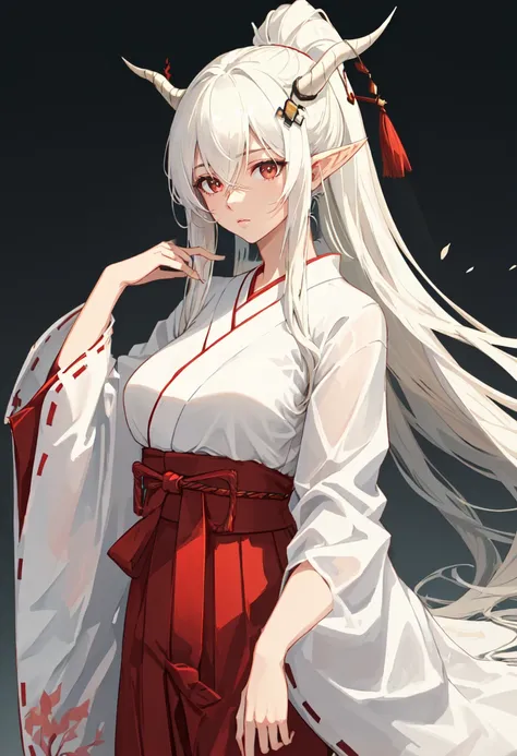 best quality, masterpiece, highres, solo, (shining_arknights:1.10), (white kimono:1.35), (red hakama:1.35), (wide sleeves:1.20), 26 <lora:shining_arknights:0.80>