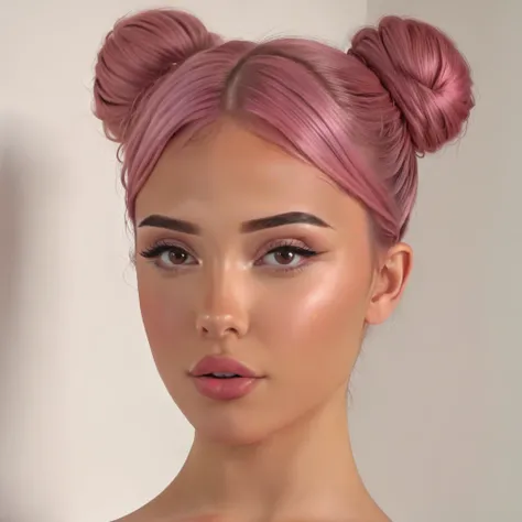 A sexy woman, 2 buns hair, hair up, pink hair, sexy look, perfect face, 8K UHD, Super Ultra Details, perfect, perfect face, masterpiece <lora:Melimtx:0.5>