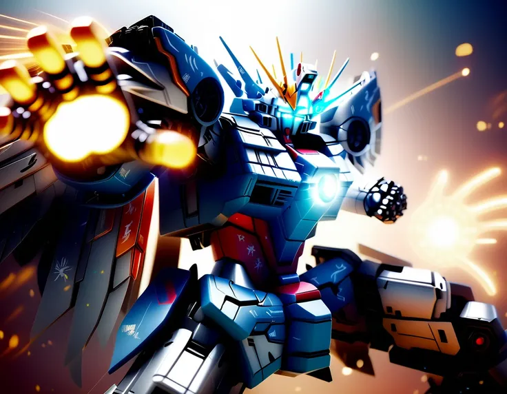 ShiningFinger, beautiful gorgeous furious WingZeroCustom, roaring, action pose, shining glowing holy mecha hand