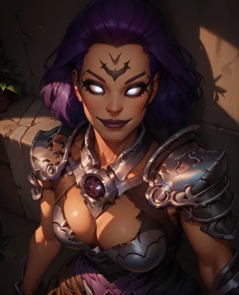 score_9,score_8_up,score_7_up,score_6_up,
Furyxl,large purple hair,lips,forehead mark,(no pupils:1.4),
smile,cleavage,
upper body,from above,
shoulder armor,breastplate,
morning,destroyed city,<lora:Fury:1>,