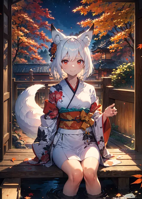 ((masterpiece:1.4, best quality)), ((masterpiece, best quality)),girl sitting in a japanese-style garden, featuring white,red an...