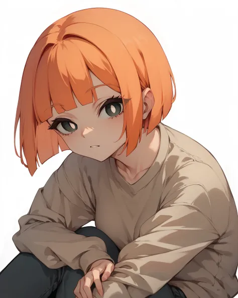 score_9, score_8_up, score_7_up,
<lora:McMommy_PONY:1>,mcmommy,1girl,solo,bright pupils,white pupils, black eyes,blunt bangs, bob cut,orange hair, short hair, pants,sweater,