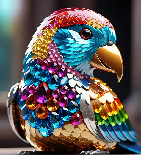 shiny bird covered in gems high colours shiny, highly detailed, 16k, cinematic, pretty colors, cinematic environment, Photo realistic, masterpiece