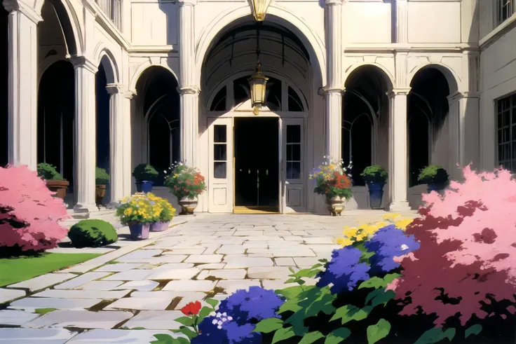 utenaki, stately courtyard with flowers and columns, <lora:utenaki1:1.0>