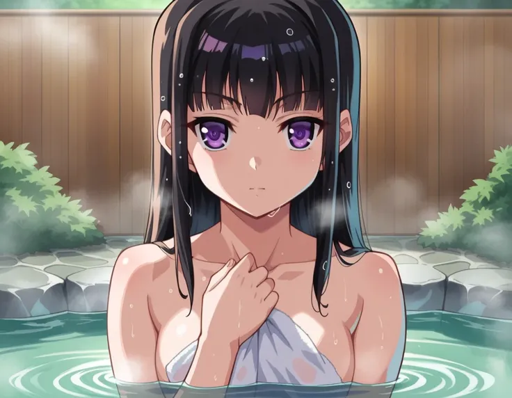 score_9, score_8_up, score_7_up, source_anime,
midoribyakudan, <lora:midori-byakudan-ponyxl-lora-nochekaiser:1>
midori byakudan, long hair, black hair, purple eyes,
nude, naked, 
outdoors, onsen, towel, naked towel, steam, bathing, nude cover, partially su...