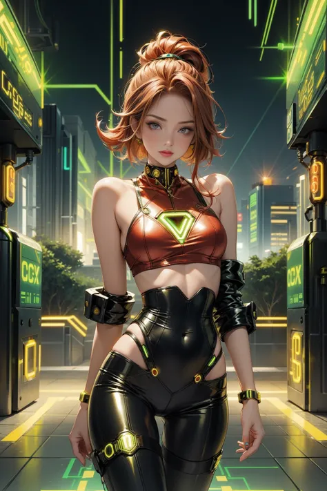 <lora:MicroChipWorld:1> (MicroChipWorld:1.2)  (1woman red sexy clothes :1.3) walking (cyber city:1.2)