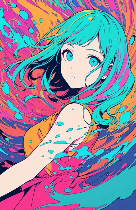 (flat color:1.1),(colorful,yoneyamamai:1.3),(masterpiece:1.2),best quality,masterpiece,original,extremely detailed wallpaper,looking at viewer,1girl,solo,floating colorful water,