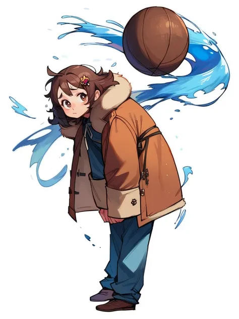 score_9, score_8_up, score_7_up, score_6_up,vikin girl, plump, big coat, fluffy clothes, from side, front, leaning forward, cute pose,  nervous, looking at viewer, simple white background, dynamic pose, splash art, concept art, cowboy shot, brown hair, big...