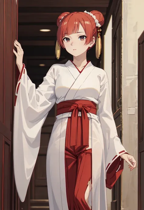 best quality, masterpiece, highres, solo, (laufen_sousounofrieren:1.10), (white kimono:1.35), (red hakama:1.35), (wide sleeves:1.20), anime_style, 16 <lora:laufen_sousounofrieren:0.80>