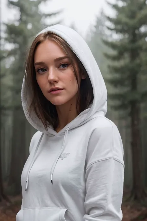 portrait of S366_NicoleKopchak,a gorgeous woman,in a (misty-forest:1.1),wearing a (hoodie:1.1),(4k, RAW photo, best quality, 35mm, depth of field, ultra high res:1.1),(intricate, photorealistic, cinematic-shot, masterpiece, ultra-detailed:1.1),