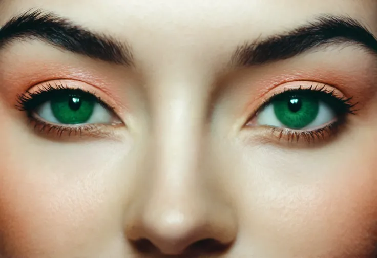 eye focus, skin pores, peach fuzz, close-up, eyelashes, 1girl, heart, realistic, looking at viewer, symbol-shaped pupils, green eyes, RAW candid cinema, 16mm, color graded portra 400 film, remarkable color, ultra realistic, textured skin, remarkable detail...