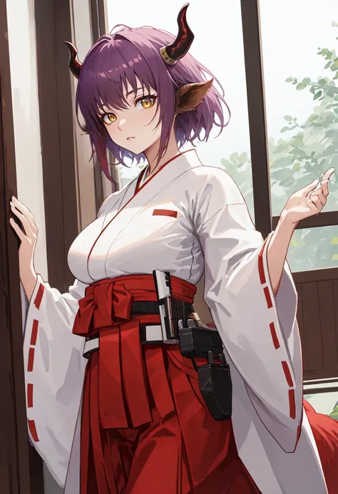 best quality, masterpiece, highres, solo, (sideroca_arknights:1.10), (white kimono:1.35), (red hakama:1.35), (wide sleeves:1.20), 23 <lora:sideroca_arknights:0.80>