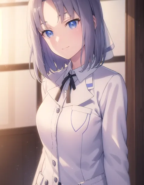 skyumi, <lora:sk yumi s1-lora-nochekaiser:1>,
yumi, short hair, blue eyes, grey hair, hair bow, (parted bangs:1.5),
BREAK shirt, long sleeves, ribbon, school uniform, jacket, white shirt, black ribbon, neck ribbon, buttons, grey jacket,
BREAK indoors, clas...