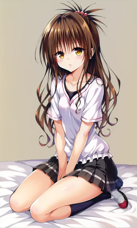 yabukikentarou, to love-ru, ore_9, score_8_up, score_7_up break
1girl, solo, yuuki mikan, skirt, long hair, brown hair, blush, s...