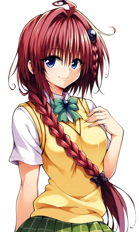 yabukikentarou, to love-ru, ore_9, score_8_up, score_7_up break
kurosaki mea, blue eyes, red hair, long hair, braid, ahoge, medi...